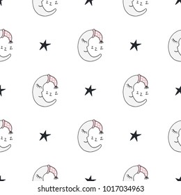 Cute hand drawn nursery seamless pattern in scandinavian style. Monochrome vector illustration.