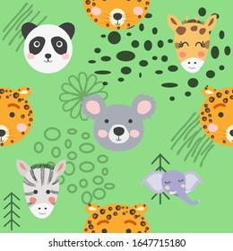 Cute hand drawn nursery seamless pattern with wild animals in scandinavian style.
