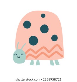 Cute Hand Drawn Nursery Vector Illustration with Funny pastel pink Ladybug ideal for baby Card, Poster, Wall Art. Lovely Boho Art with Dotted Lady Bird Isolated. Kids Room Decoration.