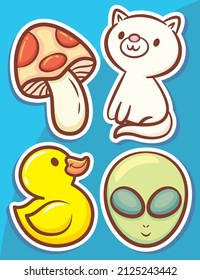 Cute hand drawn objects and characters stickers