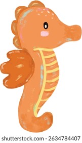 Cute hand drawn orange brown beige seahorse doodle sea ocean beach animals illustration kids seafood sand summer season clipart crayon watercolour sticker design