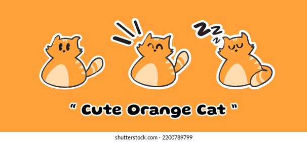 Cute Hand Drawn Orange Cat Vector Illustration Set