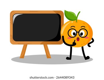 Cute Hand Drawn orange Explain things in front of blackboard