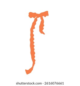 Cute hand drawn orange fancy bow knot silhouette isolated on white background. Pretty vintage coquette clipart. Vector illustration