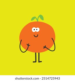 Cute hand drawn orange fruit character, minimalist hand drawn orange fruit illustration