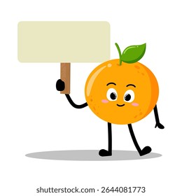 Cute Hand Drawn orange holding blank sign