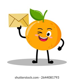 Cute Hand Drawn orange holding an envelope