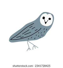 Búho dibujado a mano con líneas puras. Pájaro forestal. Perfecto para camisetas, ropa, tarjetas, afiches, decoración de guardería. Ilustración vectorial