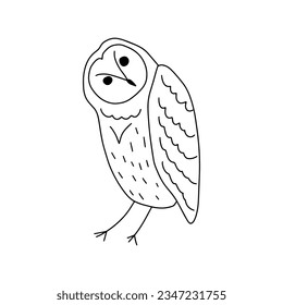 Cute hand drawn outlined owl. Forest bird. Perfect for t-shirt, apparel, cards, poster, nursery decoration. Vector Illustration