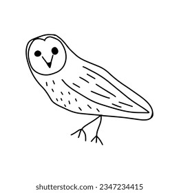 Búho dibujado a mano con líneas puras. Pájaro forestal. Perfecto para camisetas, ropa, tarjetas, afiches, decoración de guardería. Ilustración vectorial