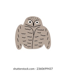 Cute hand drawn outlined owl. Forest bird. Perfect for t-shirt, apparel, cards, poster, nursery decoration. Vector Illustration