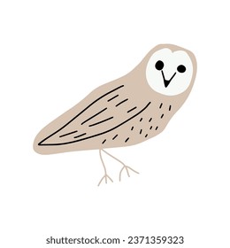 Cute hand drawn outlined owl. Forest bird. Perfect for t-shirt, apparel, cards, poster, nursery decoration. Vector Illustration