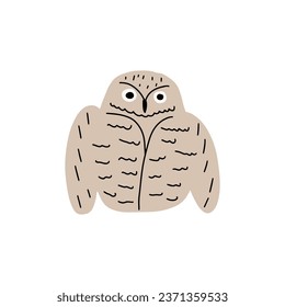 Cute hand drawn outlined owl. Forest bird. Perfect for t-shirt, apparel, cards, poster, nursery decoration. Vector Illustration