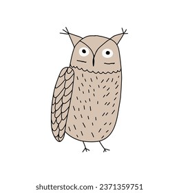 Cute hand drawn outlined owl. Forest bird. Perfect for t-shirt, apparel, cards, poster, nursery decoration. Vector Illustration