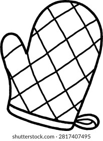 Cute hand drawn oven mitt kitchen glove with plaid pattern doodle
