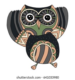 Cute Hand Drawn Owl Character Vector.