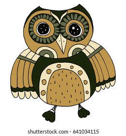 Cute Hand Drawn Owl Character Vector.