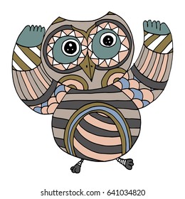 Cute Hand Drawn Owl Character Vector.
