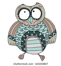 Cute Hand Drawn Owl Character Vector.