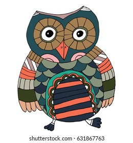 Cute Hand Drawn Owl Characters Vector.