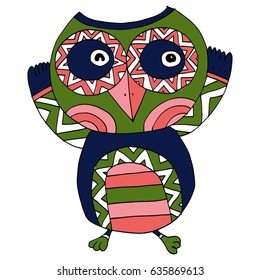 Cute Hand Drawn Owl Characters Vector.