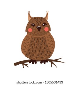 Cute hand drawn owl isolated on white background. Forest animal. Vector illustration.