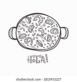 Cute hand drawn paella. Quick drawn vector sketch