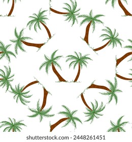 Cute hand drawn palm tree seamless pattern. Flat vector illustration isolated on white background. Doodle drawing.