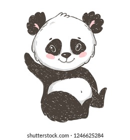 Cute hand drawn panda bear. Vector illustration.