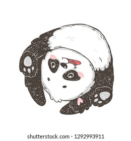 Cute hand drawn panda bear. Perfect for t-shirt print, kids wear, baby shower card. Vector illustration. 