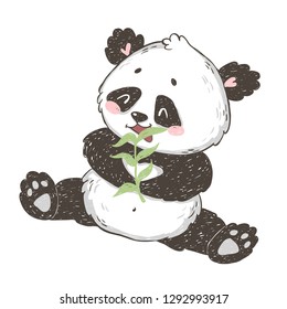 Cute hand drawn panda bear. Perfect for t-shirt print, kids wear, baby shower card. Vector illustration. 