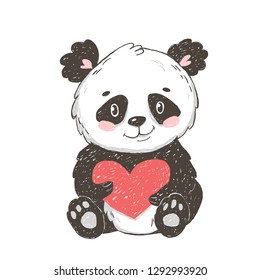 Cute hand drawn panda bear. Perfect for t-shirt print, kids wear, baby shower card. Vector illustration. 