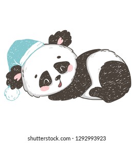 Cute hand drawn panda bear. Perfect for t-shirt print, kids wear, baby shower card. Vector illustration. 