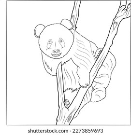 Cute Hand drawn Panda Climbing a tree Vector illustration