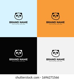 Cute hand drawn Panda Logo. Bear simple, minimalist, silhouette Logo design vector template. Cute panda logo design illustration. Circle panda head with color variations.