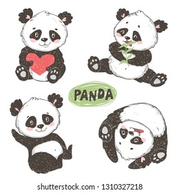 Cute handgezeichnete Panda-Set