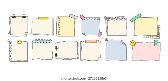 Cute dibujado a mano marco de papel de nota conjunto
