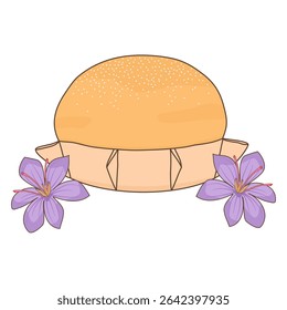 Cute hand drawn pardulas with saffron flowers traditional sardinian dessert food vector illustration isolated on white background	