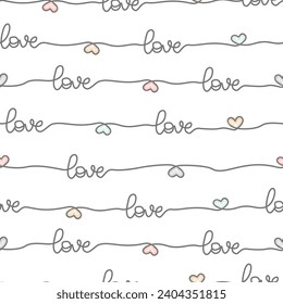 Cute hand drawn pastel love line seamless pattern, design for scrapbooking, decoration, cards, paper goods, background, wallpaper, wrapping, fabric and all your creative projects. Vector Illustration