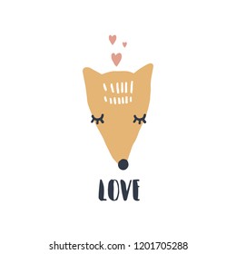 Cute hand drawn pastel nursery baby animal in love art. Pastel colors. Good for girls and boys prints, birthday invitations, cards. Positive postcard. Vector, clip art. Scandinavian doodle style