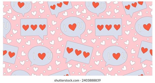 Cute hand drawn pattern with love messages icons. Seamless vector Valentines day design.