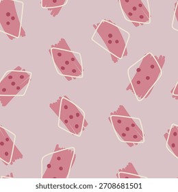 Cute hand drawn pattern woth pink spots, dots and line on pastel background. Vector illustration with geometry figure, abdtract pattern.