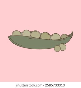 cute hand drawn peas vegetable vector illustration isolated on pink background