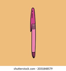 Cute hand drawn pen in a simple and naive cartoon style. For writing notes in planner, sign business contract, write down lectures in the university. Vector illustration isolated on the background