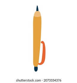 Cute hand drawn pen in a simple and naive cartoon style. For writing notes in planner, sign business contract, write down lectures in the university. Vector illustration isolated on the background