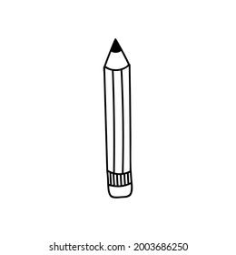 Cute hand drawn pencil in a simple and naive doodle style. For writing notes in planner, sign business contract, write down lectures in the university. Vector illustration isolated on the background