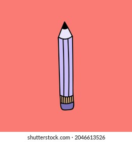 Cute hand drawn pencil in a simple and naive cartoon style. For writing notes in planner, sign business contract, write down lectures in the university. Vector illustration isolated on the background