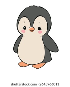 Pinguim desenhado à mão bonito ilustração vetor do bebê Pássaro ártico isolado no fundo branco