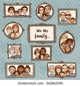 Cute Hand Drawn Picture Frames With Family Portraits