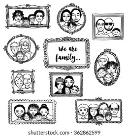 Cute Hand Drawn Picture Frames With Family Portraits